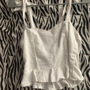 Crop Top w Adjustable Tie Straps & Rouched Back